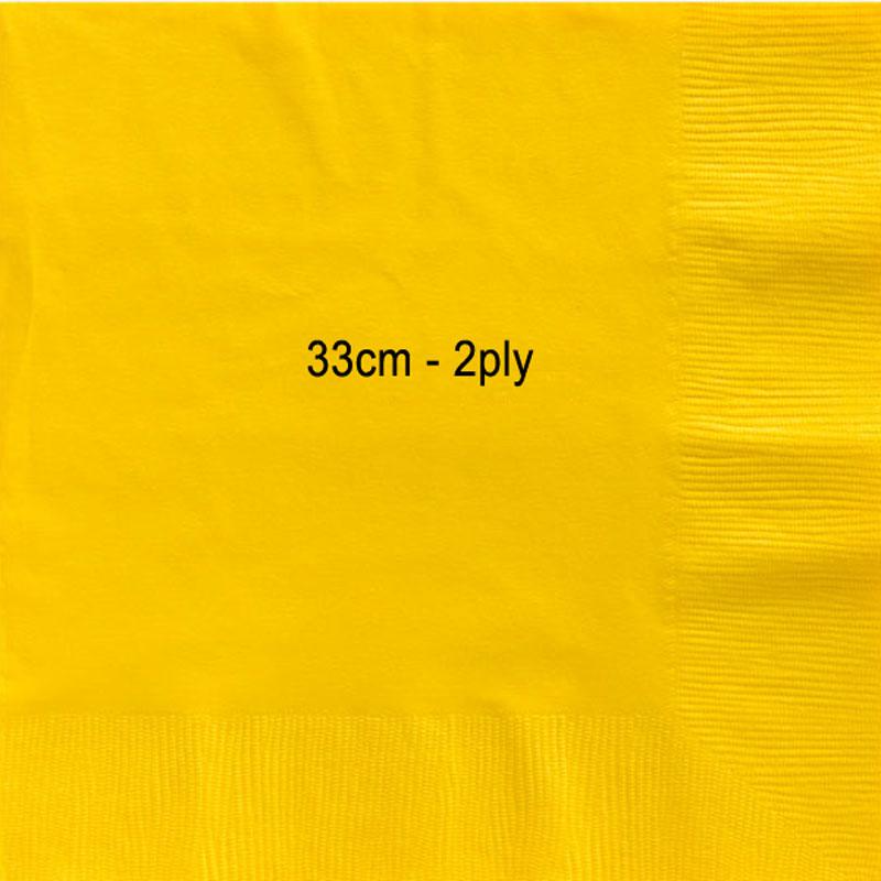 Pacck of 50 Sunshine Yellow Lunchon Napkins 33cm by Amscan 61215-09 and available from Karnival Costumes