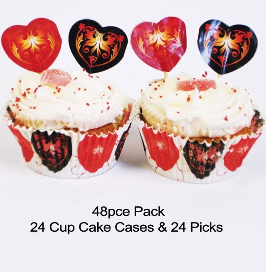 48pce pack of Valentines Cupcake Cases and Picks by Amscan 997100 and available from a great selection of party bakware goods at Karnival Costumes