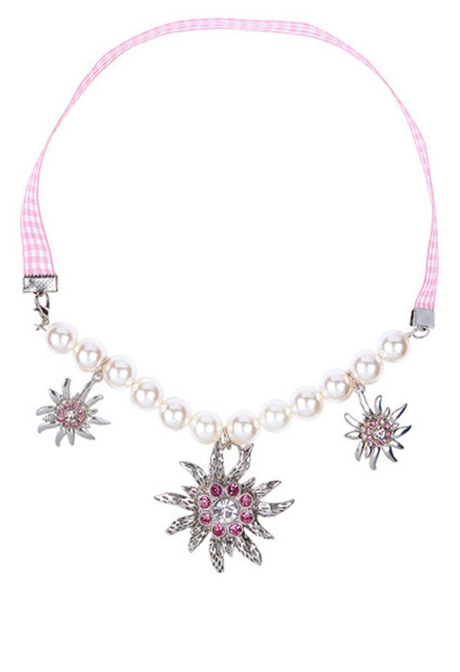 Edelweiss Pearl Necklace with Clear and Pink Strass Crystals by Widmann 03519 from Karnival Costumes