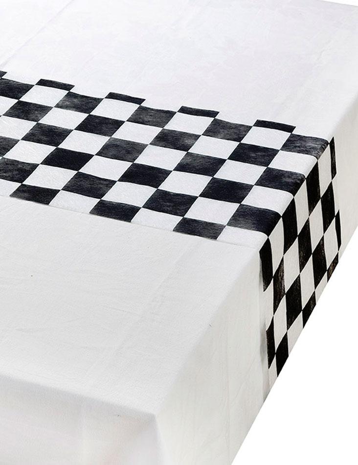 2m x 30cm Black and White Check Table Runner for Grand Prix parties or Mad Hatter Tea Parties available from Karnival Costumes online party shop