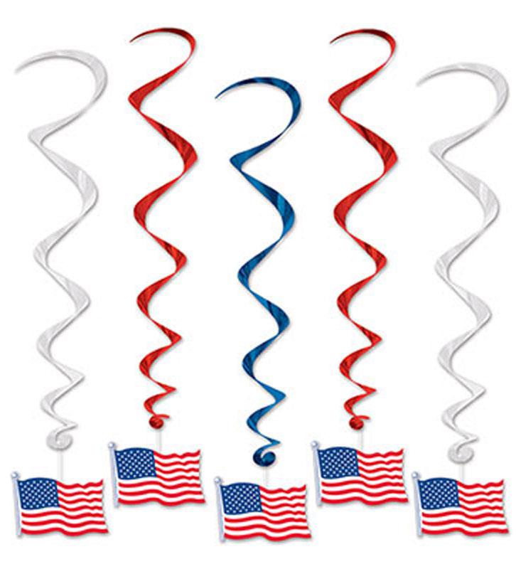 Pack of 5 USA American Flag Swirl Decorations by Beistle 54685 available in the UK here at Karnival Costumes online party shop