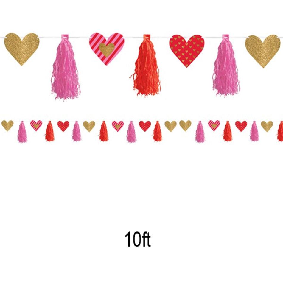 Valentines Glitter Tassel Garland Bunting 10ft in length by Amscan 220294 and available here at Karnival Costumes online party shop