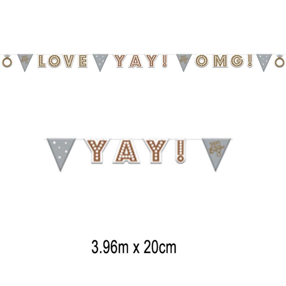OMG! Engagement Prismatic Letter Banner 4m x 20cm by Amscan 9902231 available here at Karnival Costumes online party shop