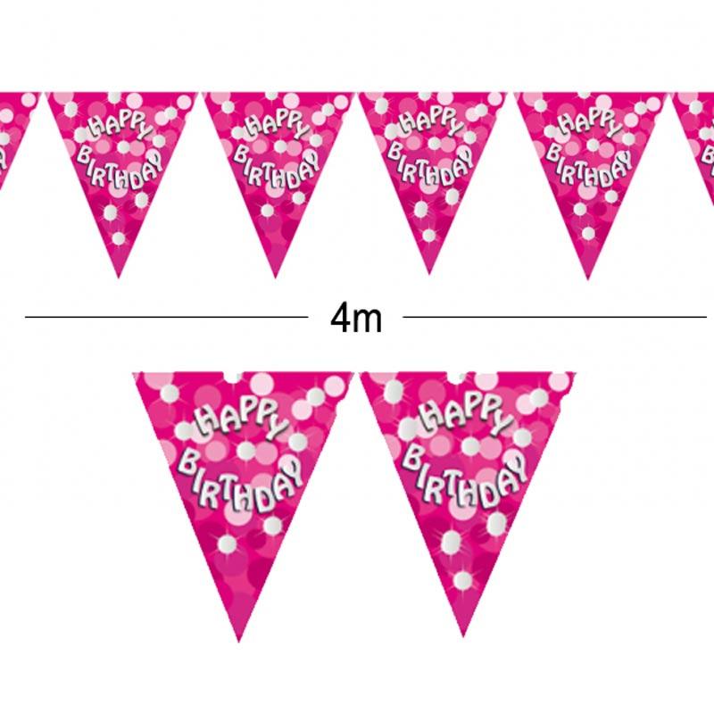 Pink Sparkle Happy Birthday Party Bunting - 4m by Amscan 400220 available here at Karnival Costumes online party shop