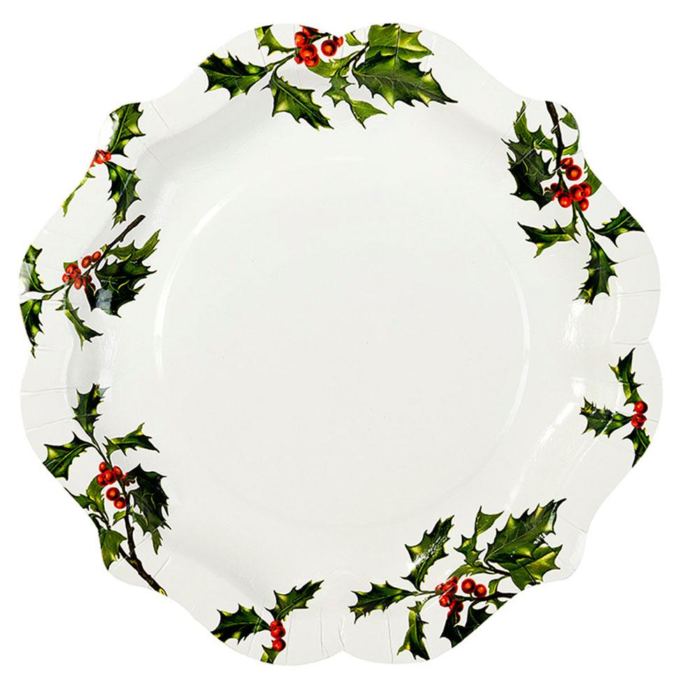 Botanical Christmas Plates with Holly Ring Design by Talking Tables BC-PLATE-MED available here at Karnival Costumes online Christmas party shop