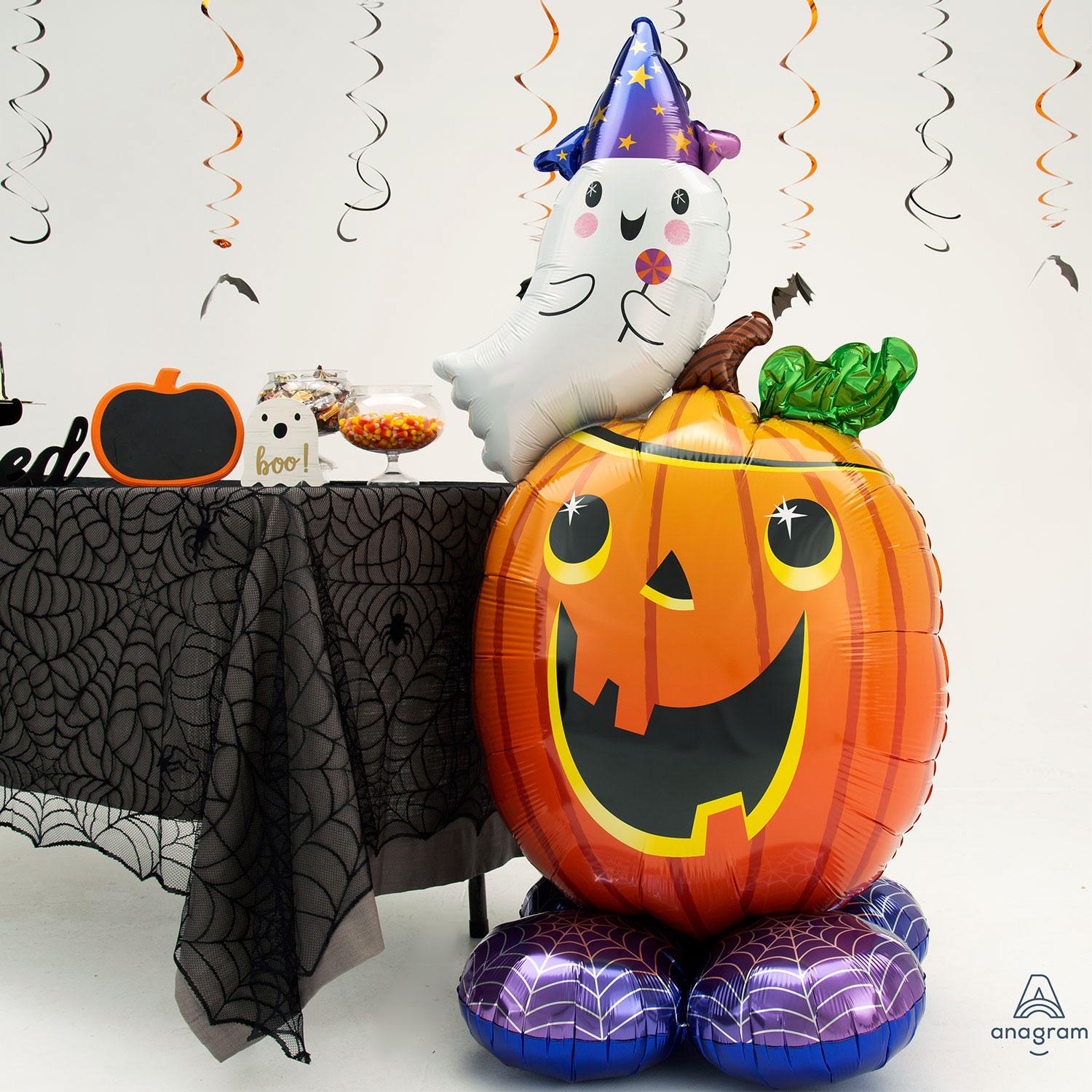 AirLoonz family friendly Pumpkin and Ghost Air-Fill Character Balloon by Amscan 4242011 available here at Karnival Costumes online party shop