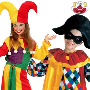 Childrens clown and jester fancy dress costumes available here at Karnival Costumes online party shop