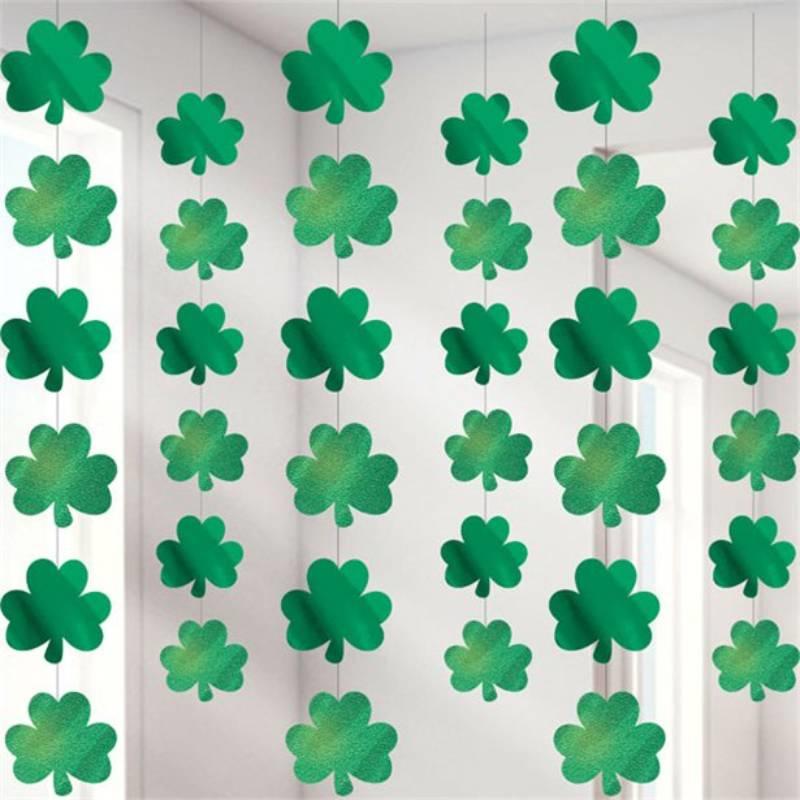 Decorative Shamrock Hanging Strings pk6 by Amscan 672051 and available from Karnival Costumes online party shop