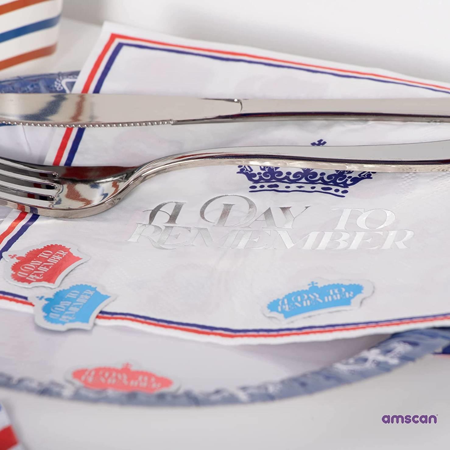 Pk 16 Great Britain Day to Remember Hot Foil Stamped Luncheon Napkins by Amscan 9913010 available here at Karnival Costumes online party shop