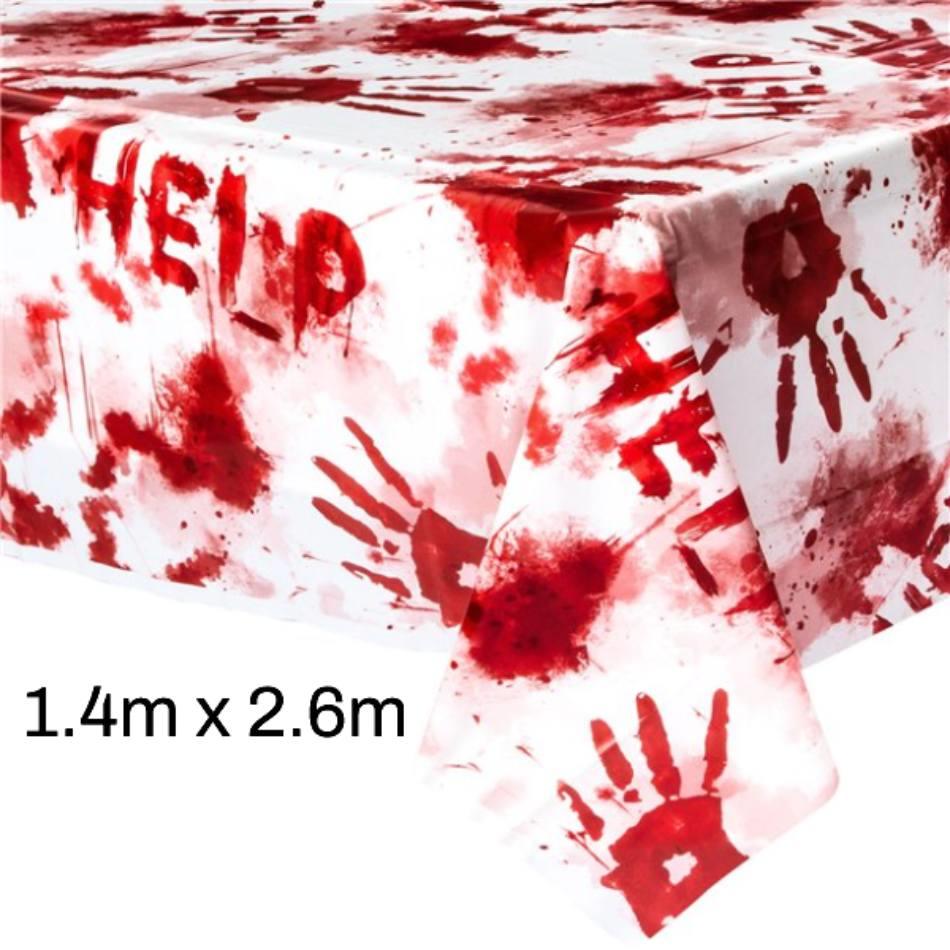 259cm long by 132cm wide Bloody Tablecover from the Sinister Surgery range by Amscan 570013 available here at Karnival Costumes online Halloween party shop