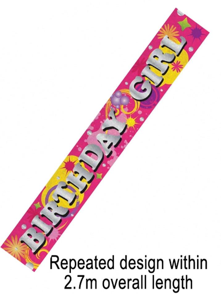 Holographic Foil Banner Girl's Happy Birthday by Amscan 997068 from Karnival Costumes