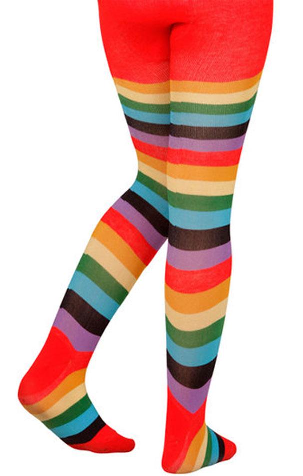 Rainbow Coloured Tights for girls in size small ages 4-6yrs by Widmann 30012 and available from Karnival Costumes online party shop