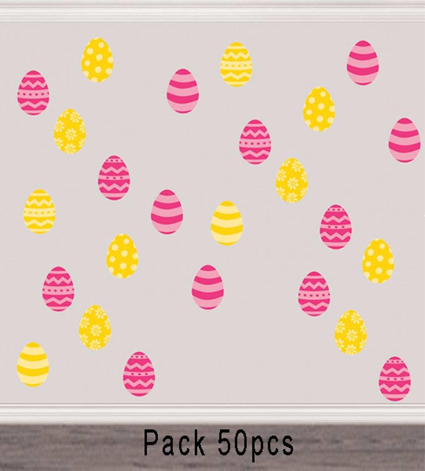 Pack of 50 Decorative Easter Egg Cutouts approx 6cm tall in pink and yellow by Amscan 190237 and available from Karnival Costumes online party shop