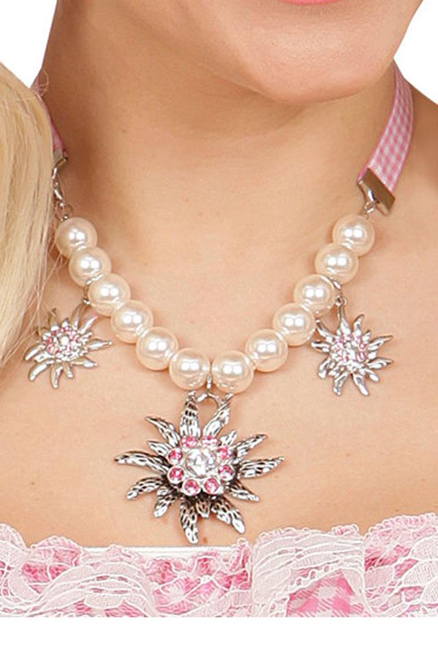 Oktoberfest Edelweiss Necklace with pearls and clear and pink crystals 03519 from Karnival Costumes