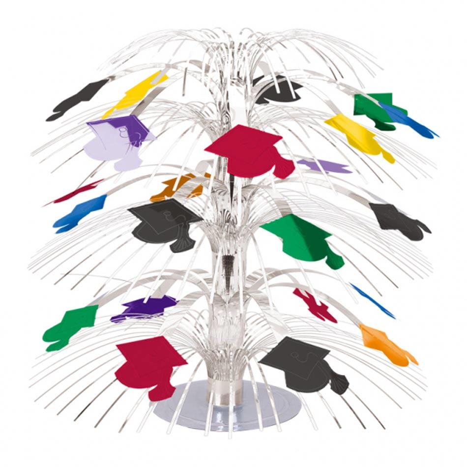 Graduation Cascade Centrepiece Decoration Coloured Mortarboards by Amscan 243028 and available here at Karnival Costumes online party shop