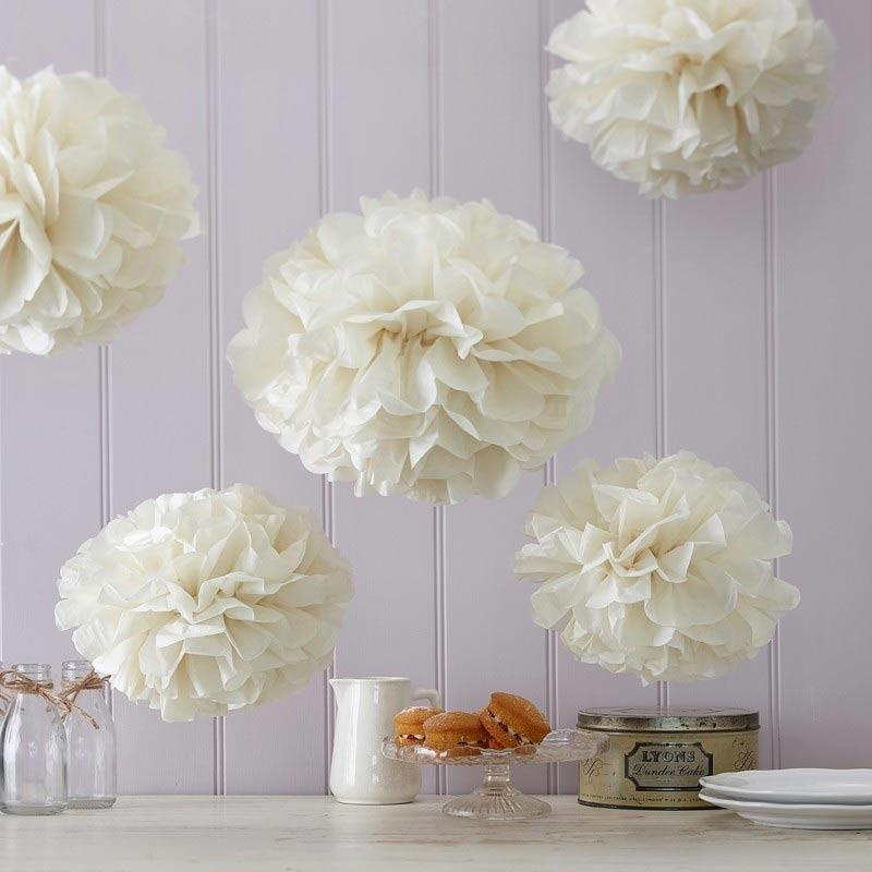 Vintage Lace Ivory Tissue Paper Pom Poms - 5pc by Ginger Ray VL-235 available here at Karnival Costumes online party shop