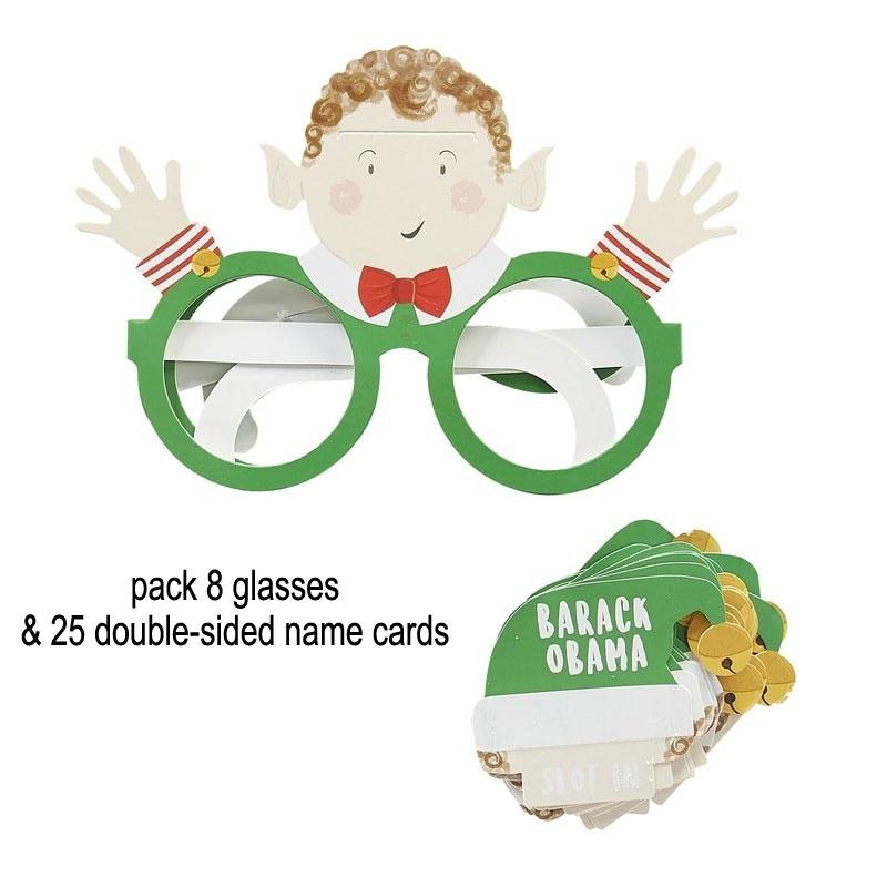 Who Am I Elf Edition Party Game with 8 pairs glasses and 25 double sided guessing cards by Ginger Ray NV-203 available here at Karnival Costumes online party shop