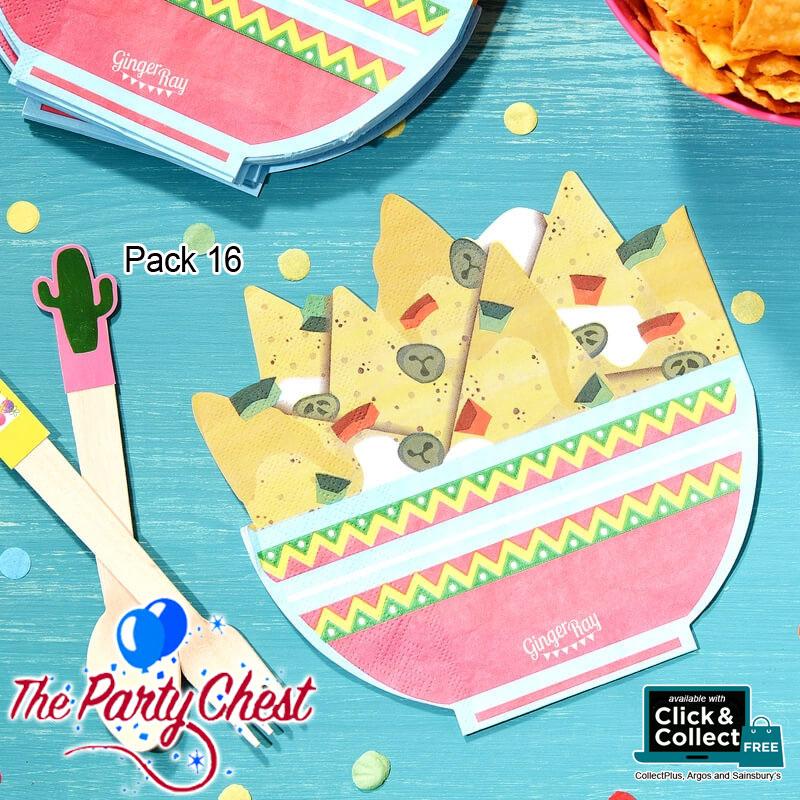 Viva la Fiesta Nacho Shaped Napkins pk16 by Ginger Ray VF-808 available here at Karnival Costumes online party shop
