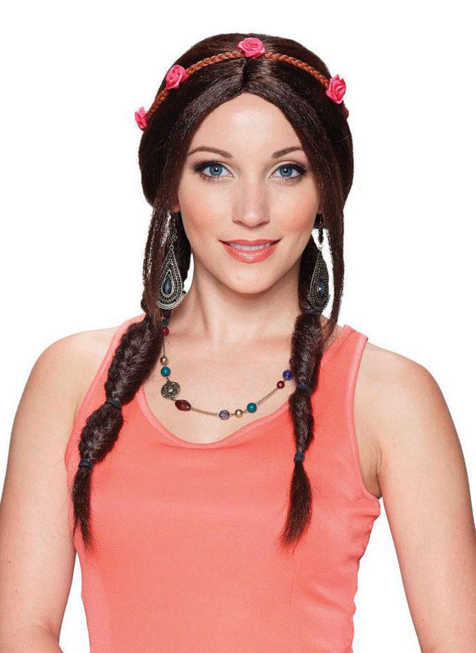BOHO Style Wig with Headband in brown by SVI 5177788 available here at Karnival Costumes online party shop