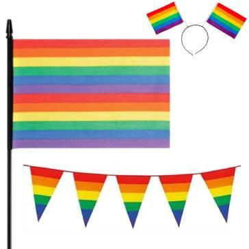 Rainbow Pride multi-coloured flags, bunting and wavers available here at Karnival Costumes online party shop