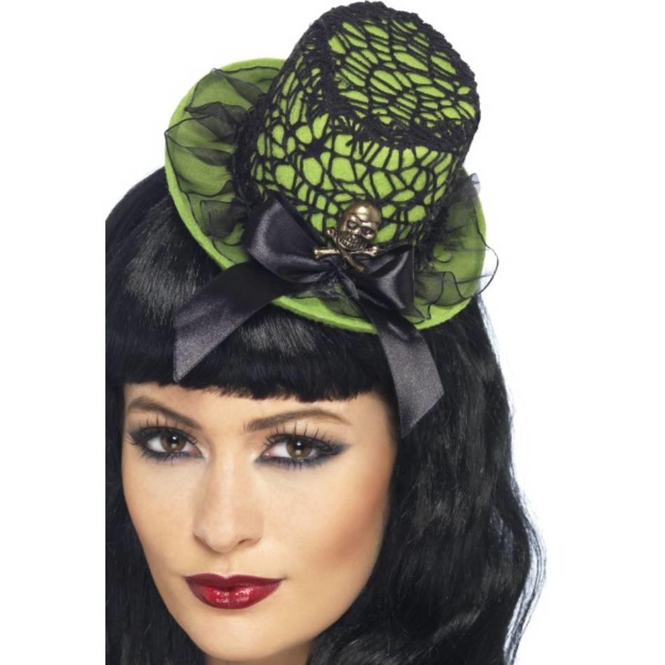 Delicate neon green mini-top hat for women by Smiffys 21950 available here at Karnival Costumes online party shop