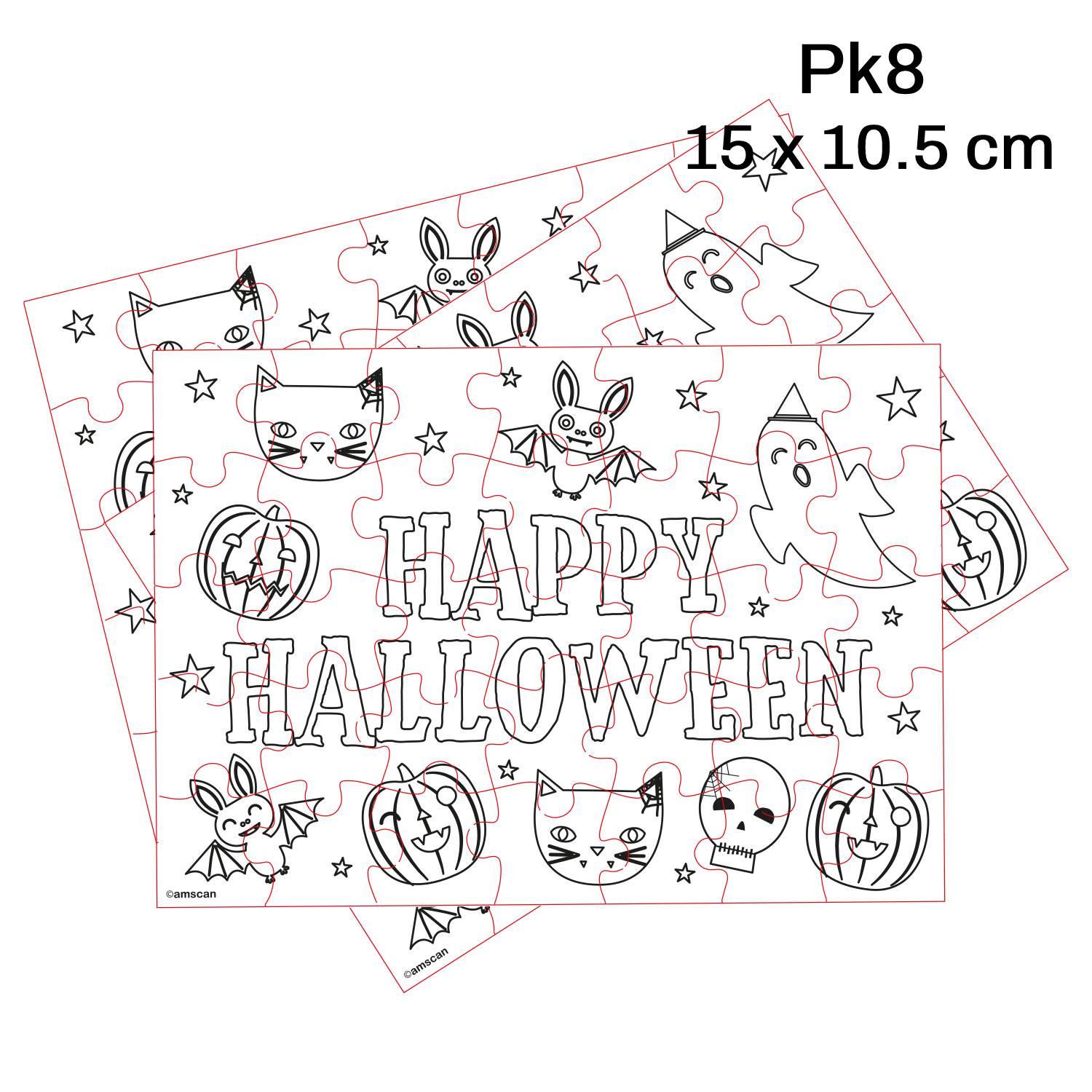 Pk8 Halloween Party Colour in Family Friendly Jigsaws by Amscan 9912225 available here at Karnival Costumes online Halloween party shop