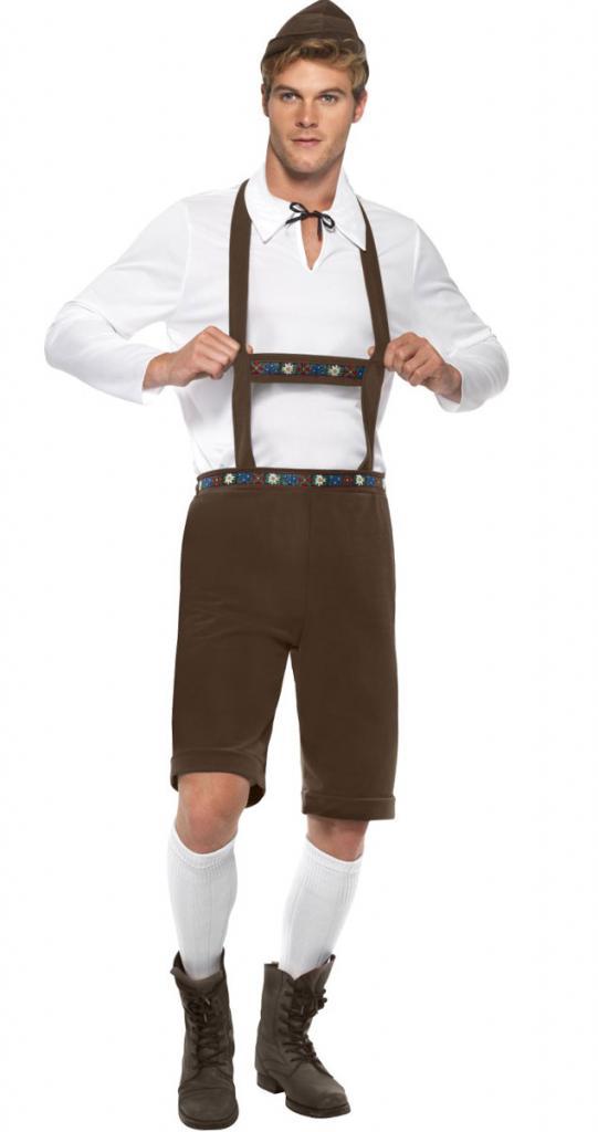 Dark Brown Gent's Bavarian Lederhosen Costume for Oktoberfest from Karnival Costumes