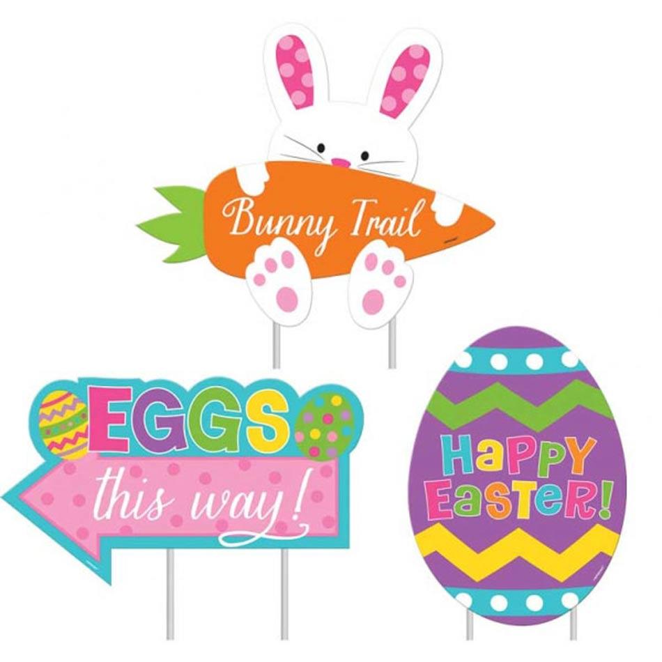 Pack of 3 Easter Bunny Garden Signs by Amscan 199978 available from Karnival Costumes online party shop