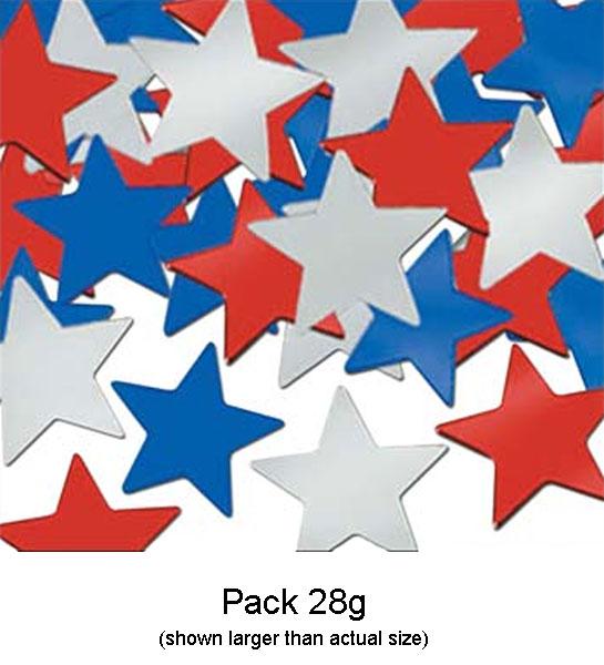Fanci-Fetti Red Silver and Blue Patriotic Confetti Stars by Beistle 50621-RSB available in the UK from Karnival Costumes online party shop