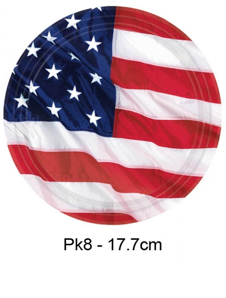 USA Flying Colours Party Plates pkt 8 18cm dia by Amscan 545028 available here at Karnival Costumes online party shop