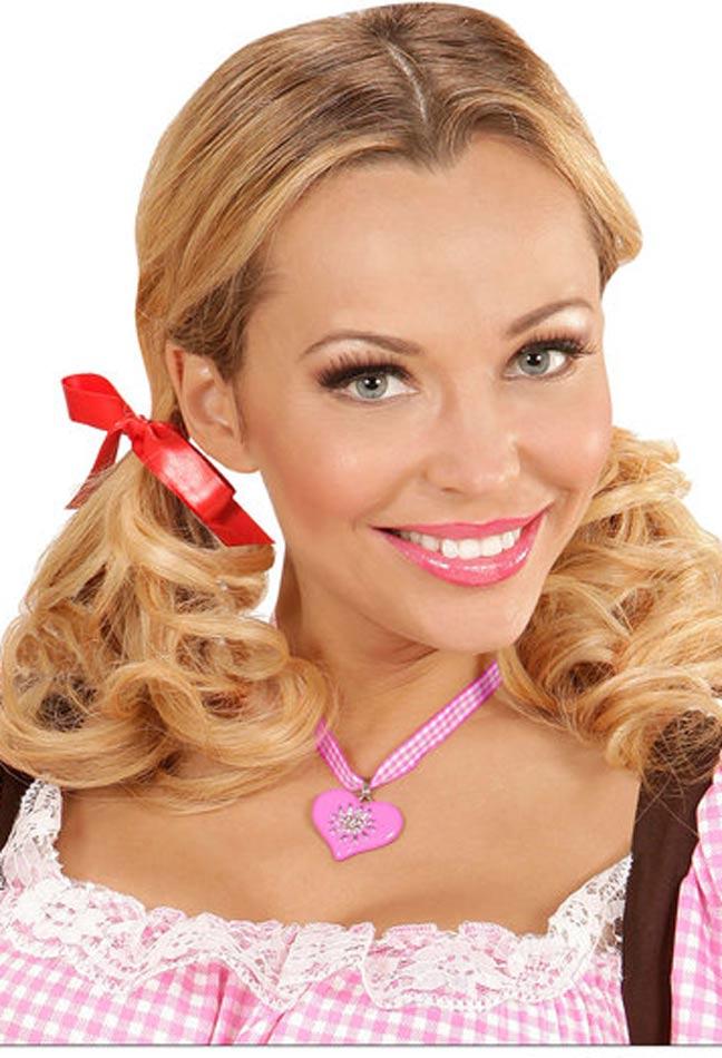 Bavarian Pink Heart Necklace with Strass Crystal Edelweiss by Widmann 46731 available here at Karnival Costumes online party shop