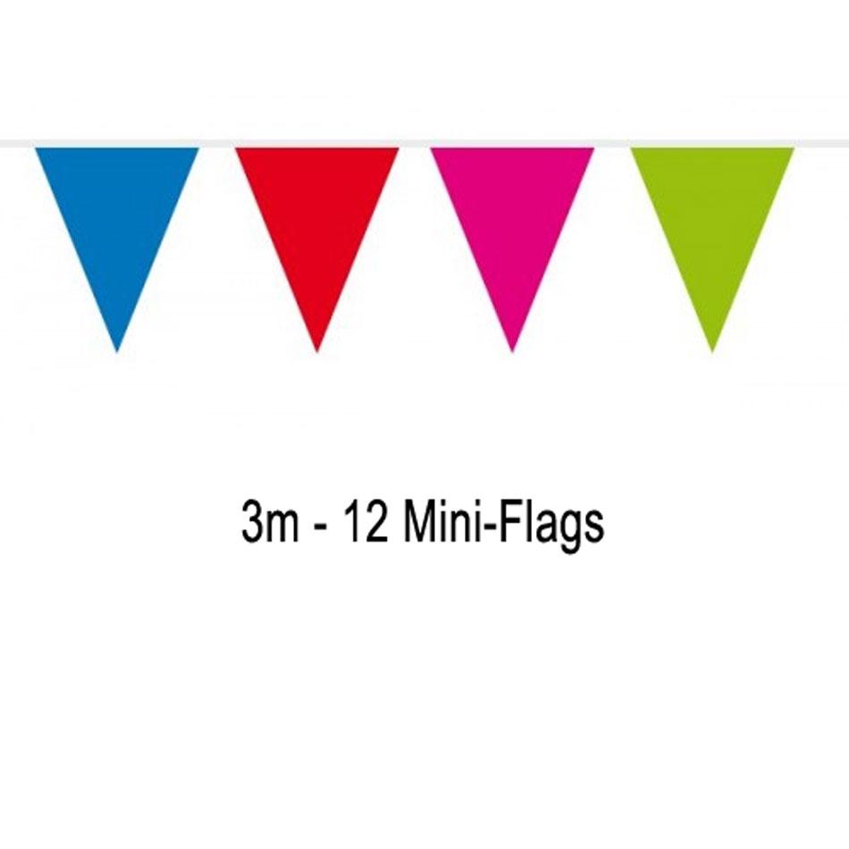 3m length of Multi-Coloured Mini-Pennant Bunting with 12 Flags by Folat 60125 available here in the UK through Karnival Costumes online party shop