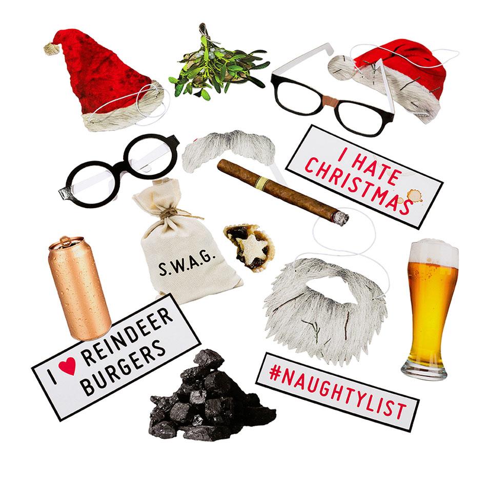 26pc Bad Santa Photo Booth Kit by Talking Tables ENT-BAD-SANTA available here at Karnival Costumes online Christmas shop