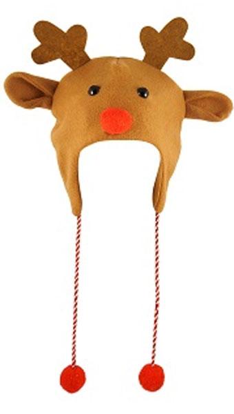Christmas Character Hat with Pompoms - Reindeer by Henbrandt W57052 available here at Karnival Costumes online Christmas party shop