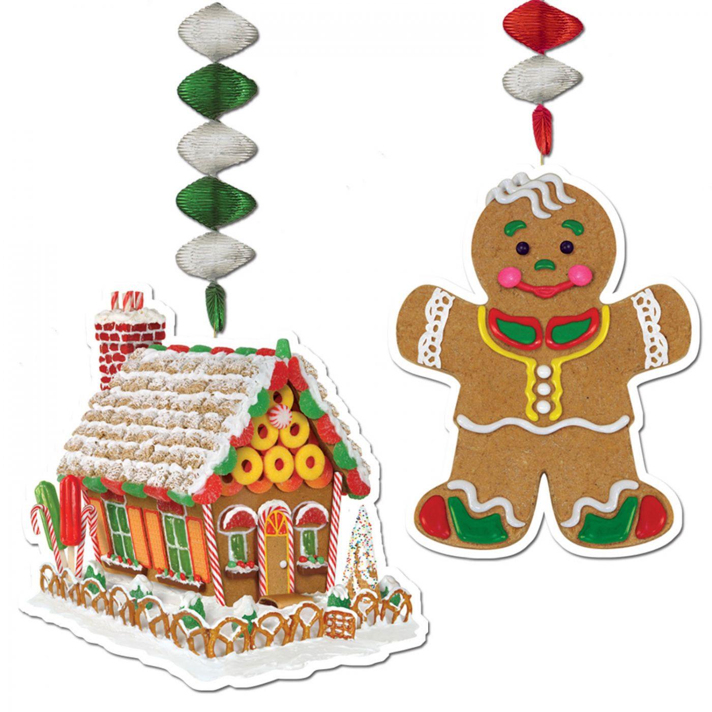 Christmas Gingerbread Man and Gingerbread House Danglers by Besitle 20784 available here at Karnival Costumes online Christmas party shop