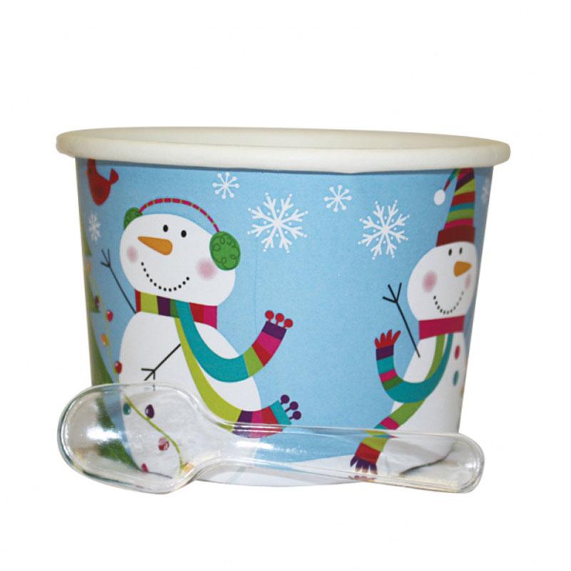 Joyful Snowman 12 Dessert Pots With Spoons by Amscan 996765 available here at Karnival Costumes online party shop