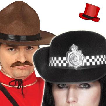 Police costume hats for adults and children. Nale and female police officer hats and headwear incluing riot helmets available here at Karnival Costumes online party shop