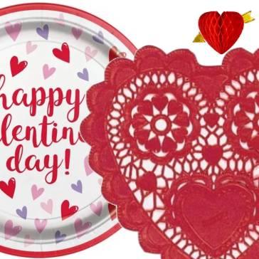 Valentine's Day disposable and reusable party tableware for lovers. Great selection of themed and plain red tableware available here at Karnival Costumes online party shop