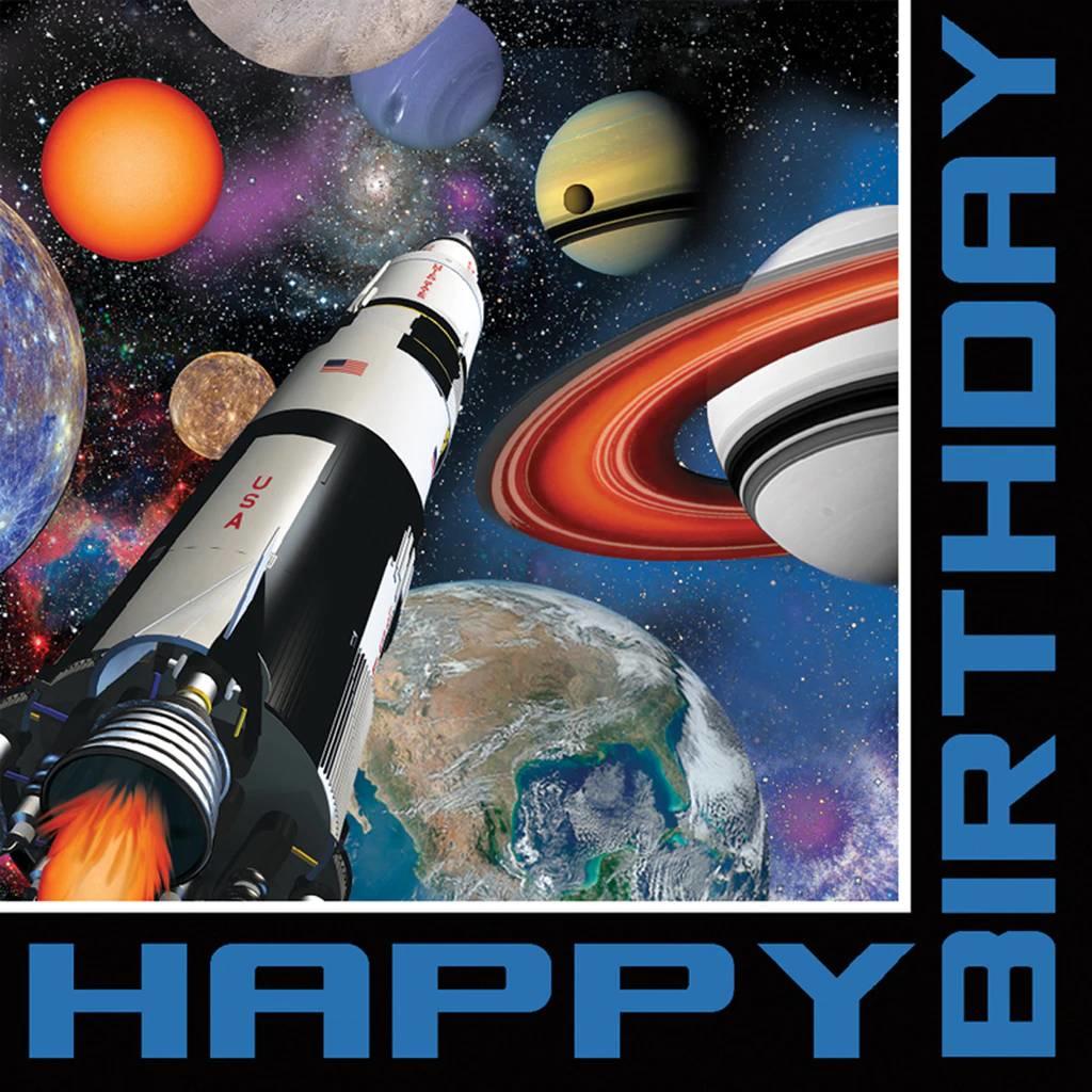 Space Blast 3ply Happy Birthday Luncheon Napkins by Creative Party 663533 available here at Karnival Costumes online party shop