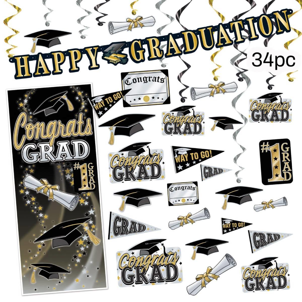 34pc Graduation Party Decoration Kit by Beistle S15955 available in the UK here at Karnival Costumes online party shop