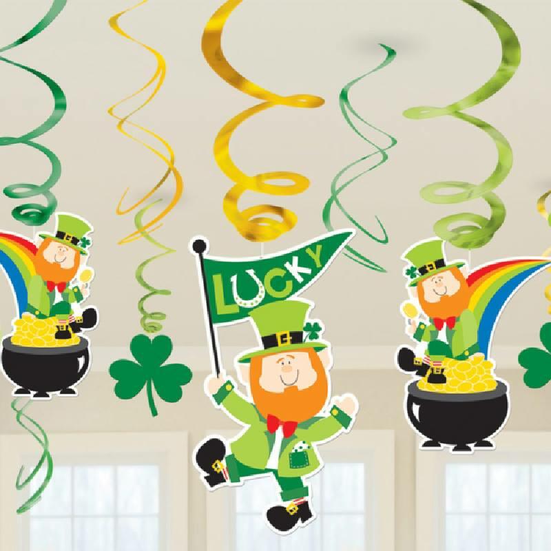 Value St Patrick's Day Irish Swirl Pack Decorations 25.4cm x 24cm - pk12 by Amscan 670083 available here at Karnival Costumes online party shop