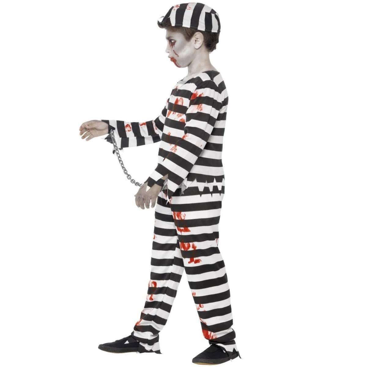 Side view of our Zombie Convict Fancy Dress Costume for boys by Smiffys 44326 available here at Karnival Costumes online Halloween Party Shop