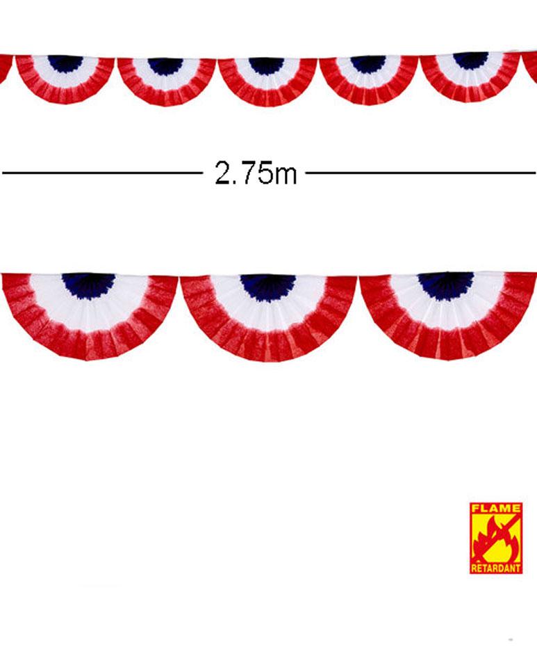 2.75m length of Patriotic Red, White and Blue American Fan Garland for Independance Day and other American parties. By Widmann 95726 it's available in the UK here at Karnival Costumes online party shop