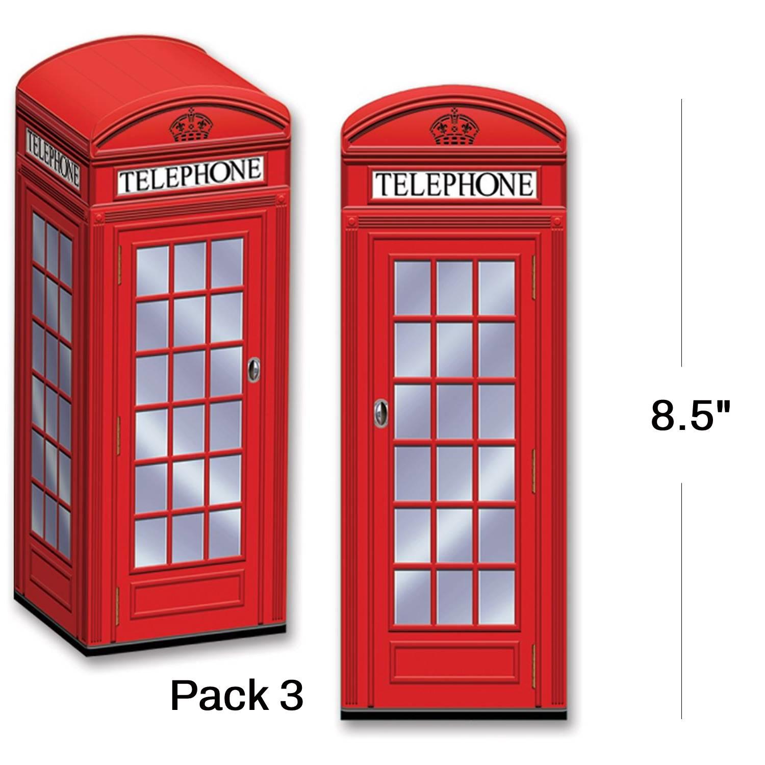 British Phone Box Favour Boxes 3" x 8.5" Pk3 by Beistle 54121 available here at Karnival Costumes online party shop