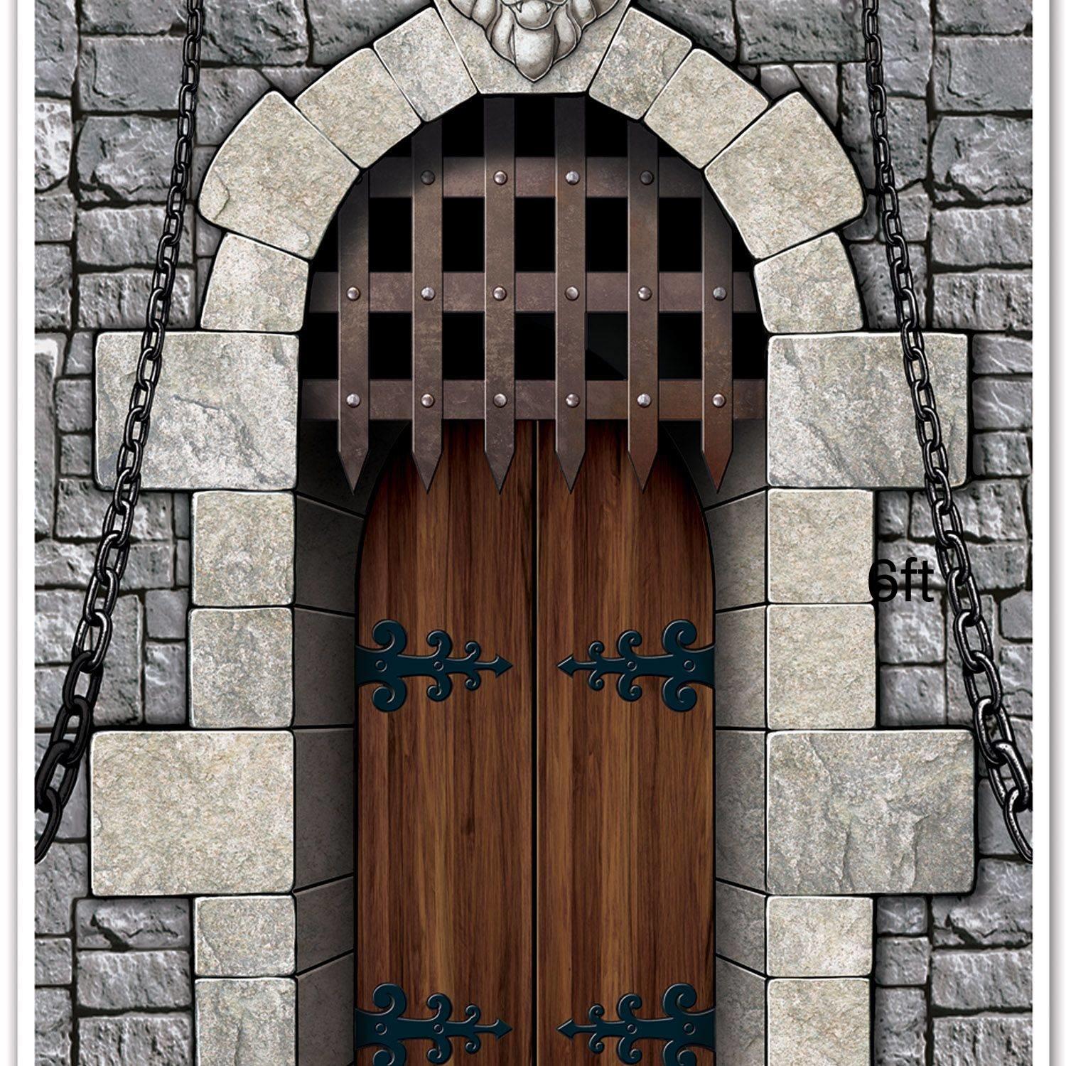 Close up of our Medieval Castle Door Cover by Beistle 53428 available here at Karnival Costumes online party shop