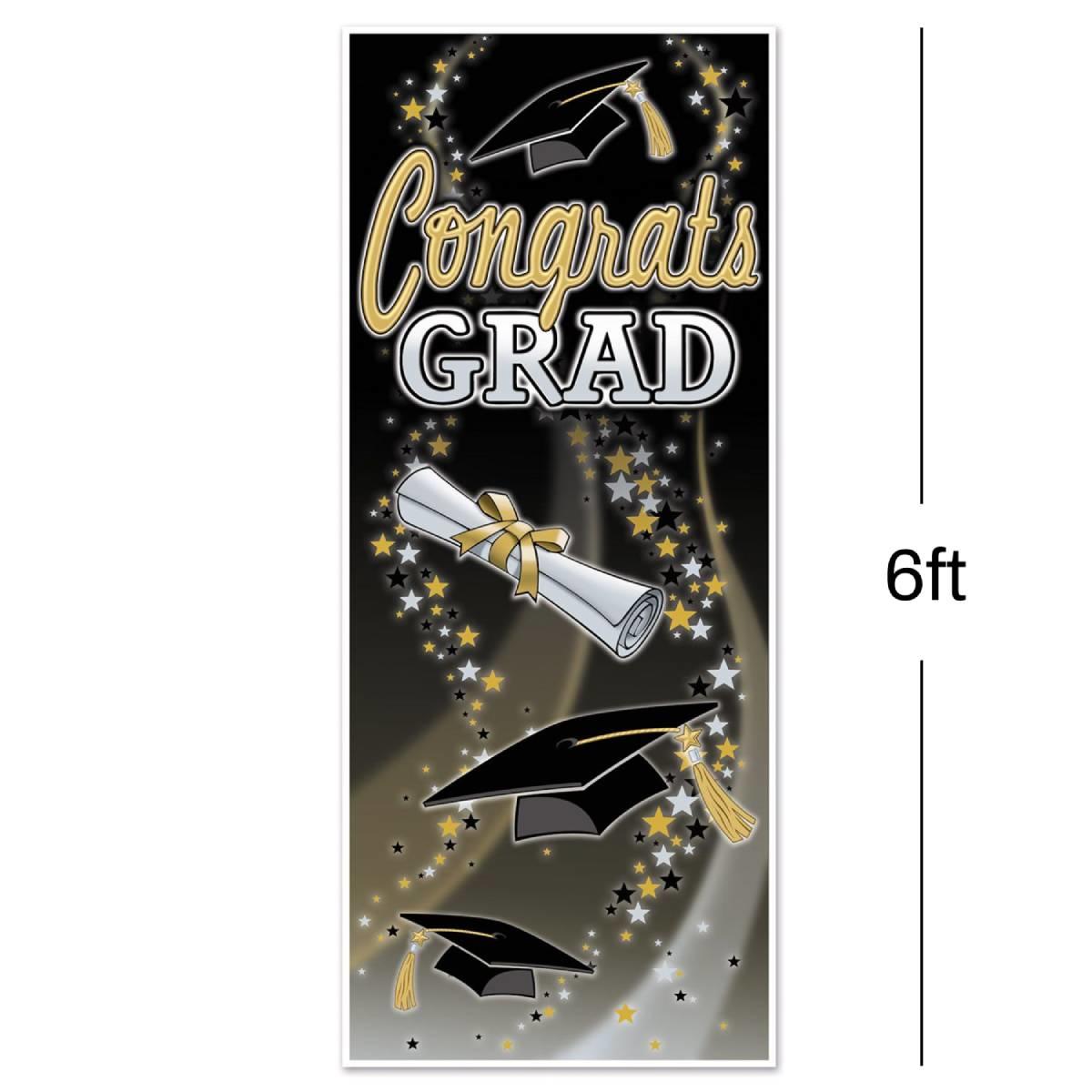 6ft x 30" Graduation Party Door Cover in Plastic for Indoors or Outdoors Use, by Beistle 53596 and available here at Karnival Costumes online party shop