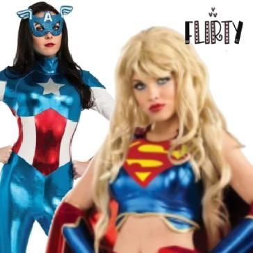 Flirty and sexy Superhero fancy dress costumes for women available here at Karnival Costumes online party shop