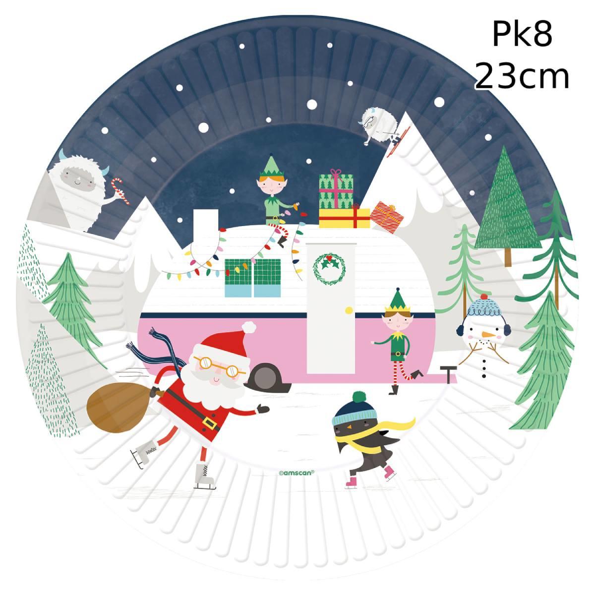 Pack of 8 23cm Festive Friends disposable party paper plates by Amscan 9908618 available here at Karnival Costumes online party shop