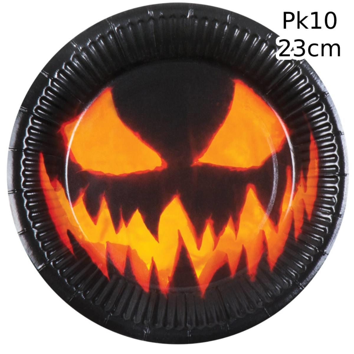 Pk10 23cm Creepy Pumpkin Paper Party Plates 5855P available here at Karnival Costumes online Halloween party shop