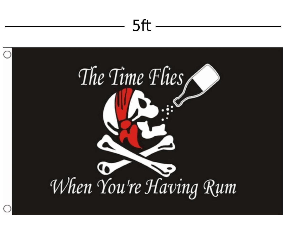5ft x 3ft Pirate Flag "Time Flies When You're Having Rum" PF11T available here at Karnival Costumes online party shop